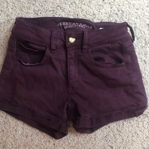American Eagle High Rise Maroon Shortie Shorts